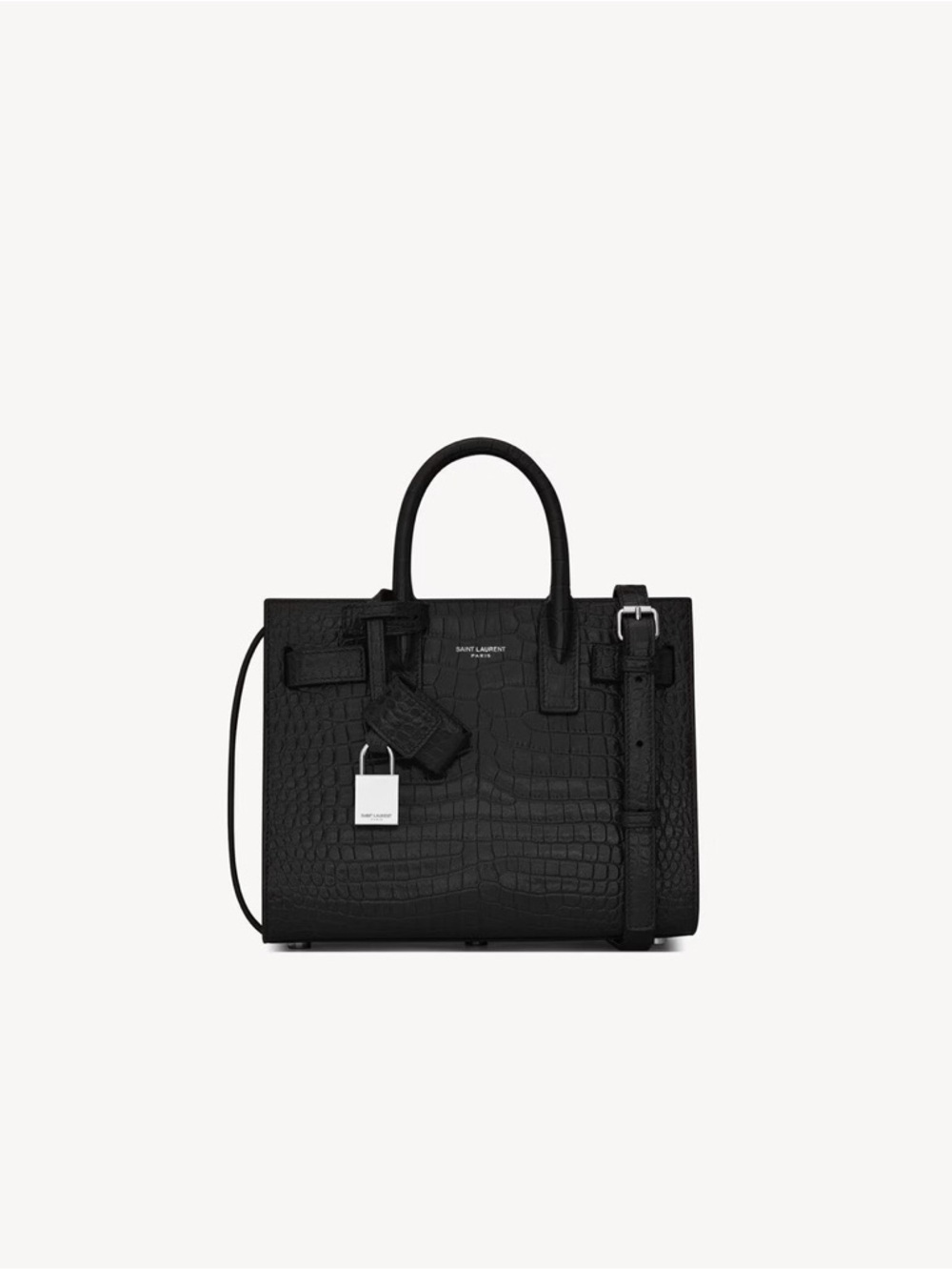 Authentic Saint Laurent Black Croc-Embossed Leather Top Handle Satchel - Picture 2 of 14